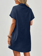 Hayne Robe Femme Coton Lin – Manches Courtes, Boutons, Poches Décontractée Estivale