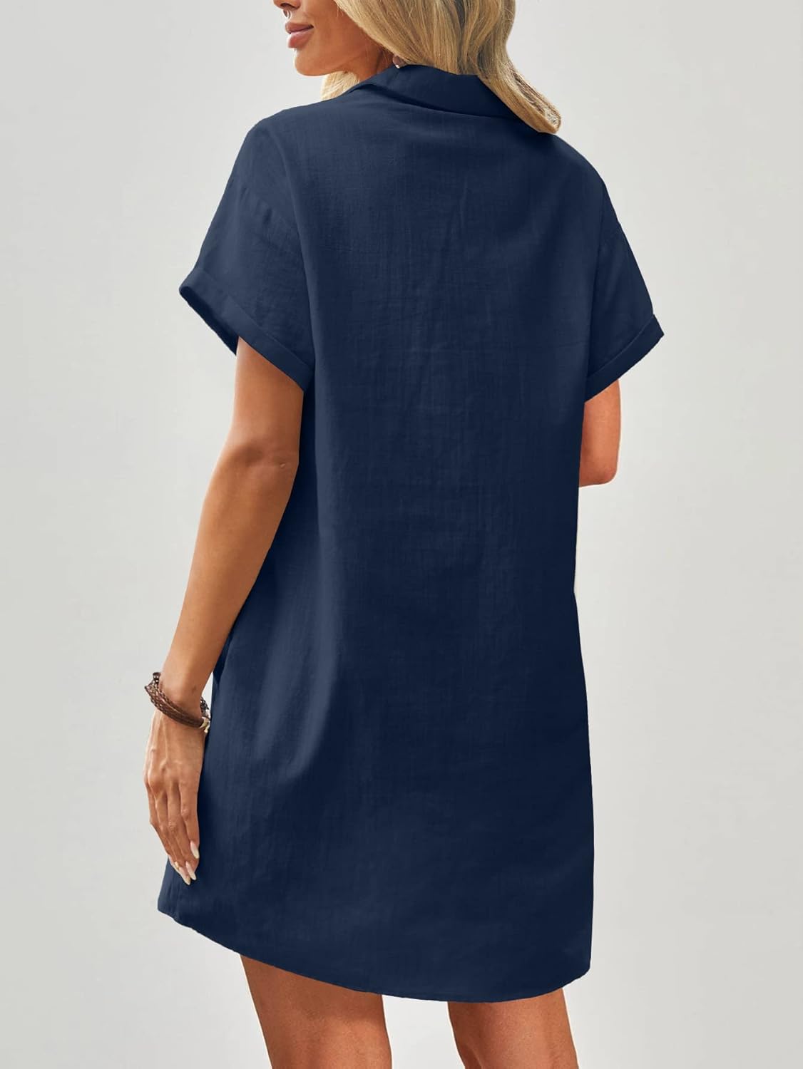 Hayne Robe Femme Coton Lin – Manches Courtes, Boutons, Poches Décontractée Estivale
