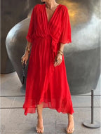 Alessia Vestido Elegante para Mujer – Vestido Maxi con Escote en V y Cintura Alta