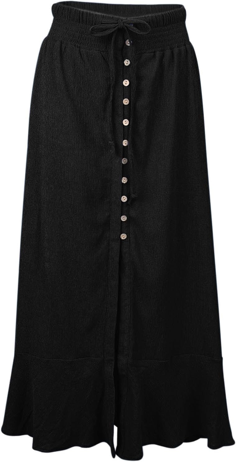 Jupe Mayen Donna – Jupe Maxi d'Été avec Boutons et Fente Frontale