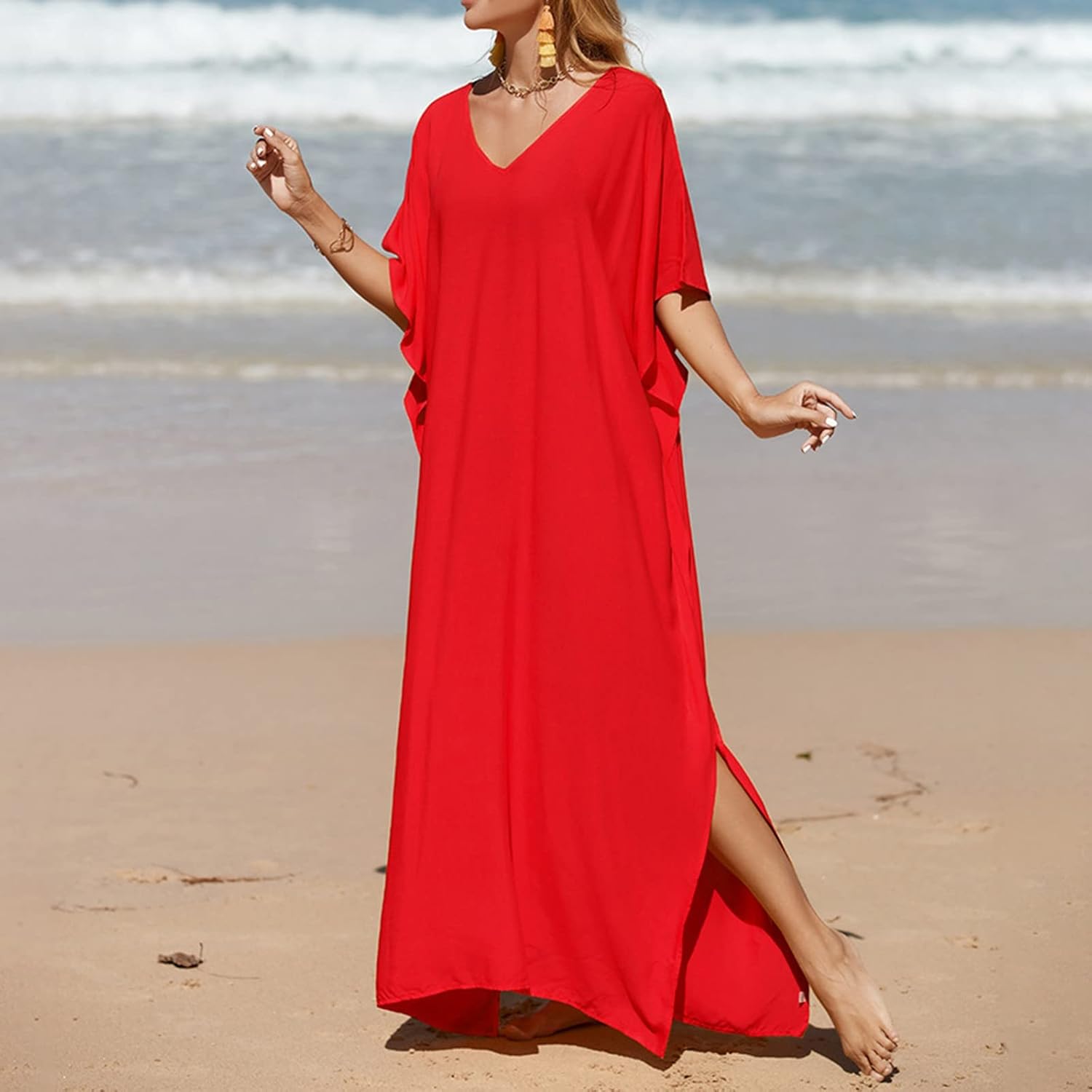 Soraia Robe de Plage Femme – Robe Bohème Plage, Paréo Long avec Franges