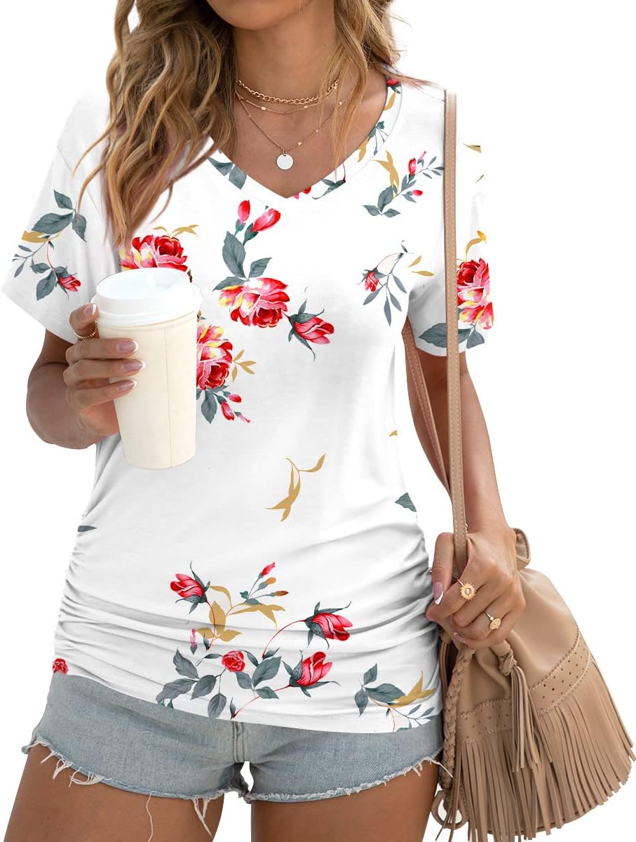 Valeria Pull Femme – Col en V, Fronces Latérales, Tunique Casual Élégante
