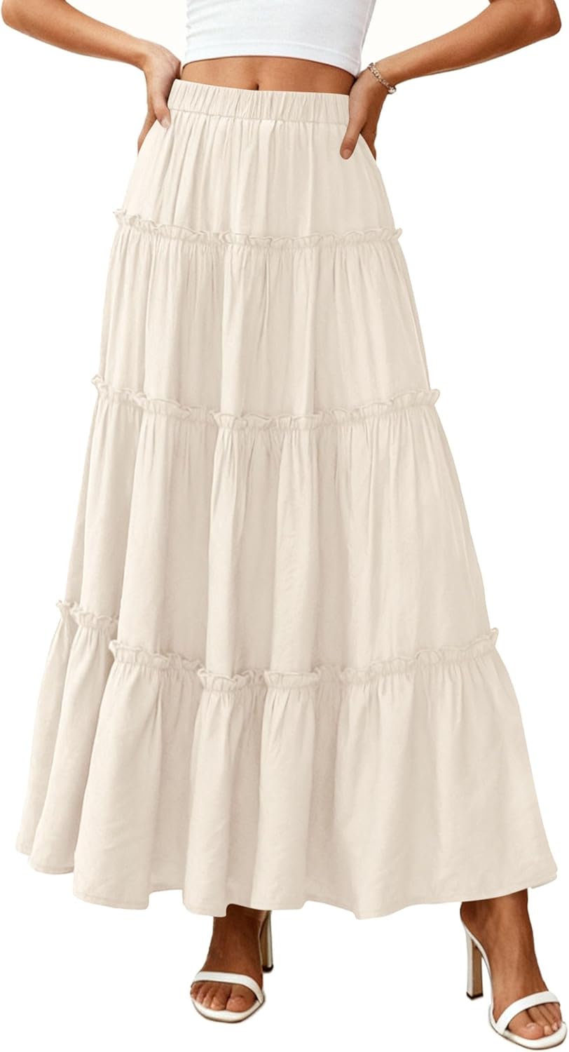 Jupe Layza Donna Maxi – Jupe Longue Bohème à Volants avec Taille Haute Élastiquée