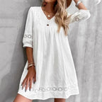 Clara Robe Midi d'Été pour Femme – Robe Élégante en Lin avec Plis Casual Chic