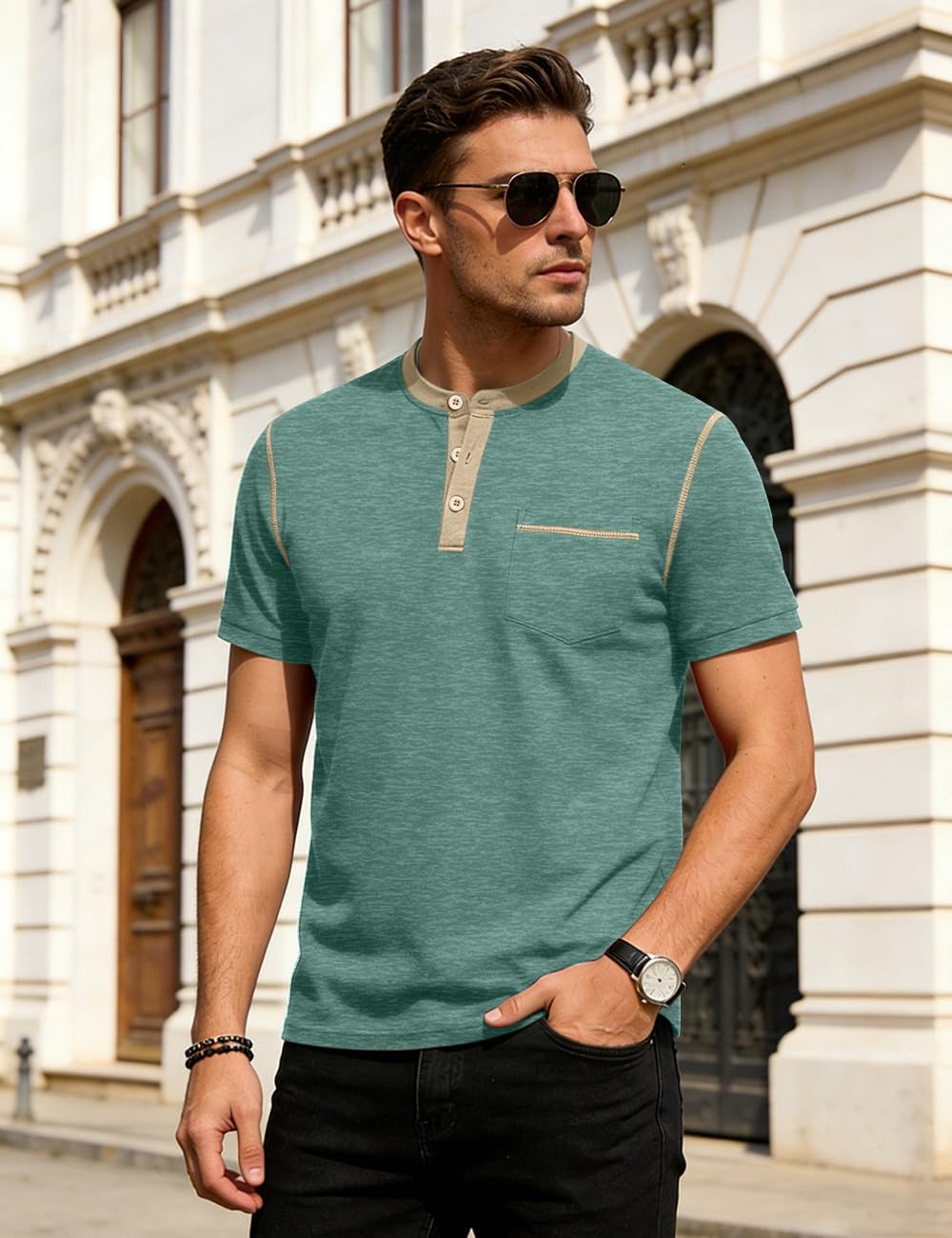 Camiseta Henley Matteo para Hombre – Camiseta Casual de Manga Corta con Botones