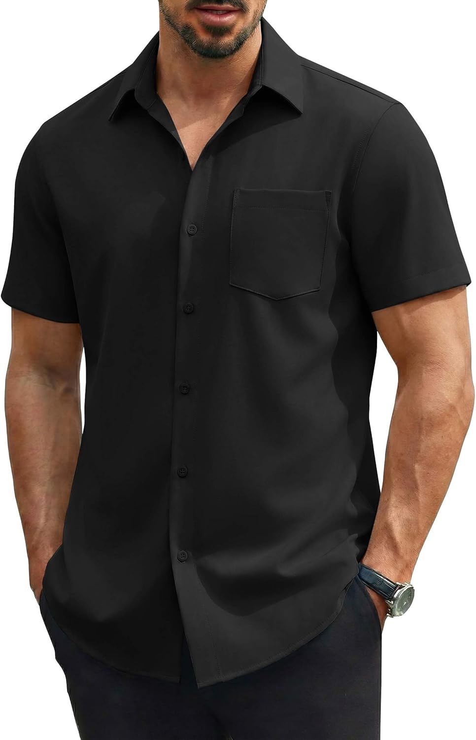 Camisa elástica de hombre Joseph – Camisa de verano de manga corta con bolsillo
