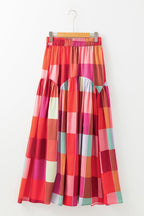 Clara Jupe Maxi Femme à Carreaux Multicolores – Jupe Longue Fluide Taille Haute