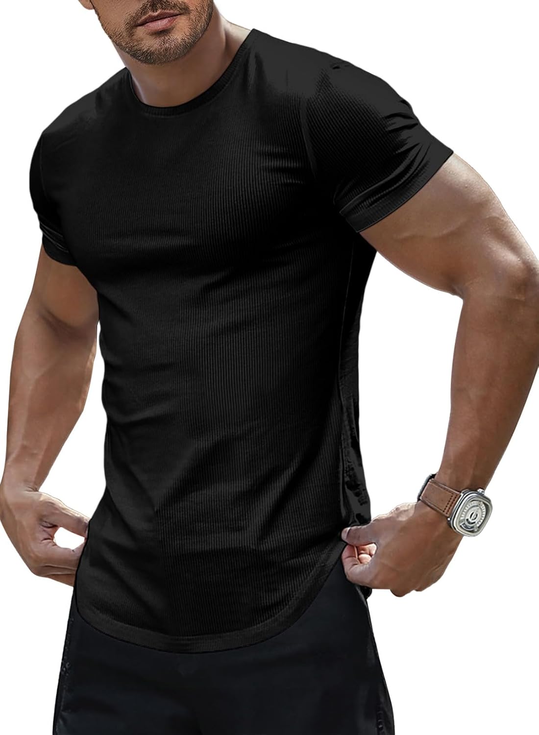 T-shirt slim fit Luca pour homme – T-shirt sportif extensible à manches courtes