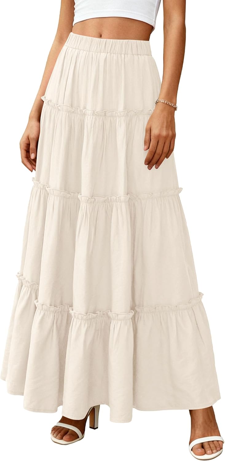 Jupe Layza Donna Maxi – Jupe Longue Bohème à Volants avec Taille Haute Élastiquée