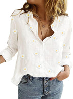 Elisa Blouse Femme – Col V, Manches Longues, Tunique Lin Décontractée Élégante
