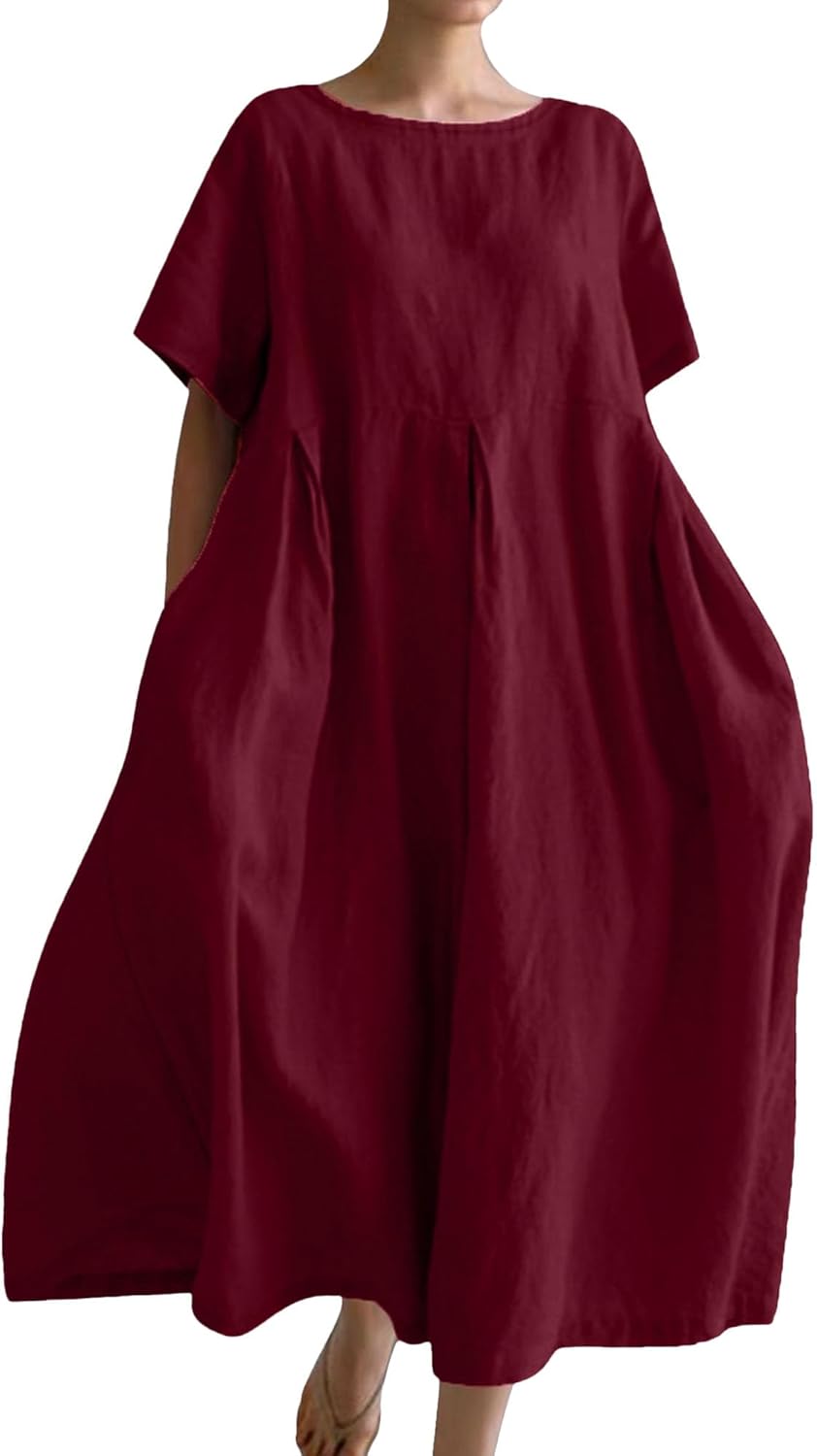 Giulia Vestito Maxi Estivo da Donna – Abito Casual in Cotone con Girocollo