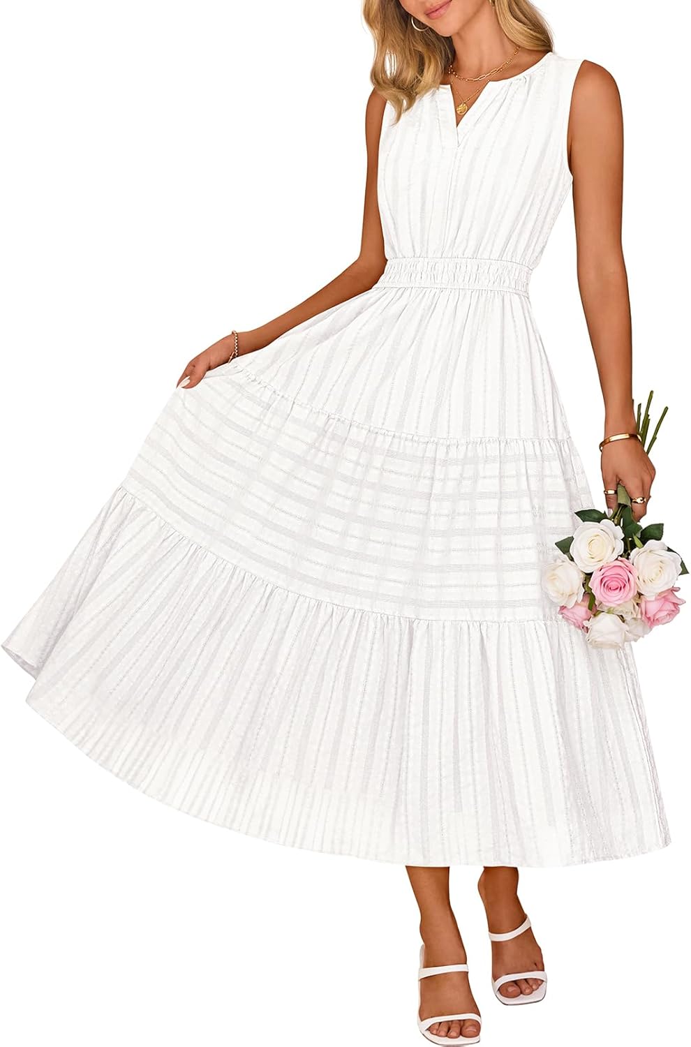 Vestido Maxi Boho para Mujer Alessia – Escote en V, Algodón, Corte A, Bolsillos, Veraniego