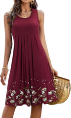 Aurora Robe Midi d'Été pour Femme – Robe Florale Sans Manches Décontractée de Plage
