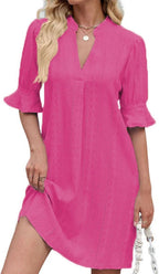 Samantha Abito Chemise Femme – Robe d'Été Décontractée avec Col en V et Manches Courtes