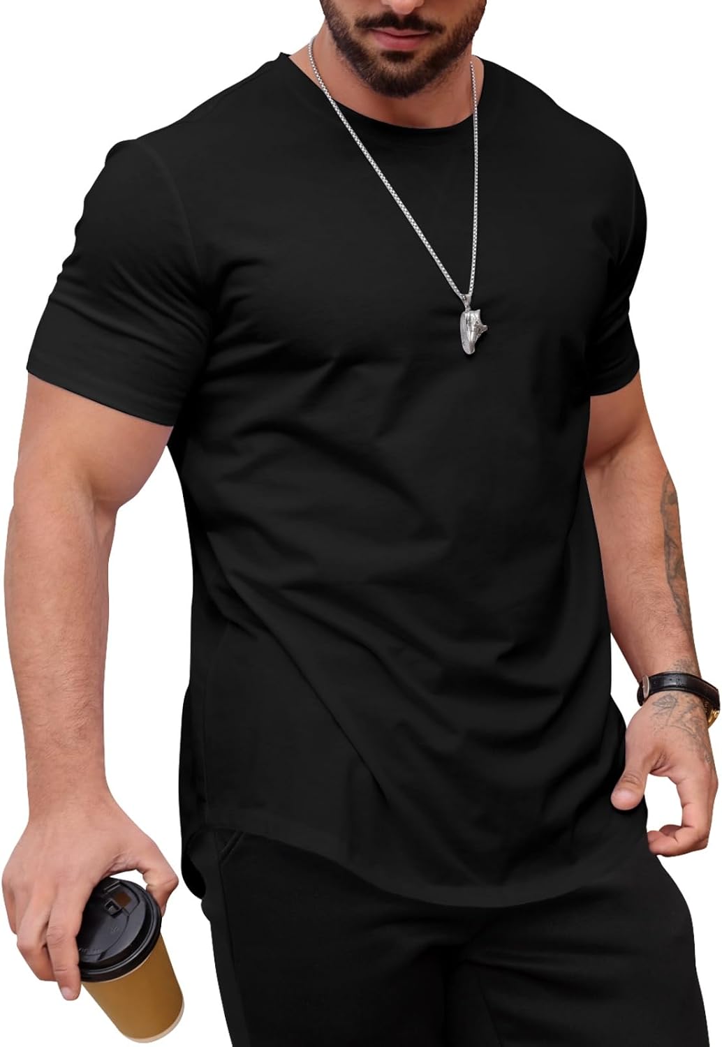 T-shirt longline Mauricio pour homme – T-shirt hipster col rond décontracté premium
