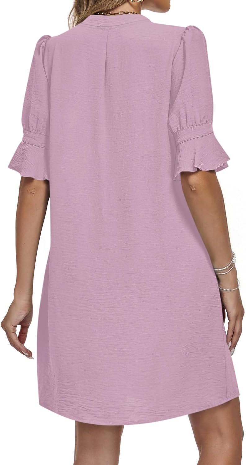 Skylar Robe Femme – Robe Chemise Col V, Poches, Ligne A Décontractée Élégante
