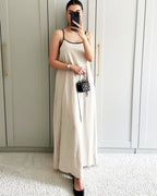 Martina Robe Maxi Femme – Lin, Bretelles Fines, Dos Nu, Décontracté