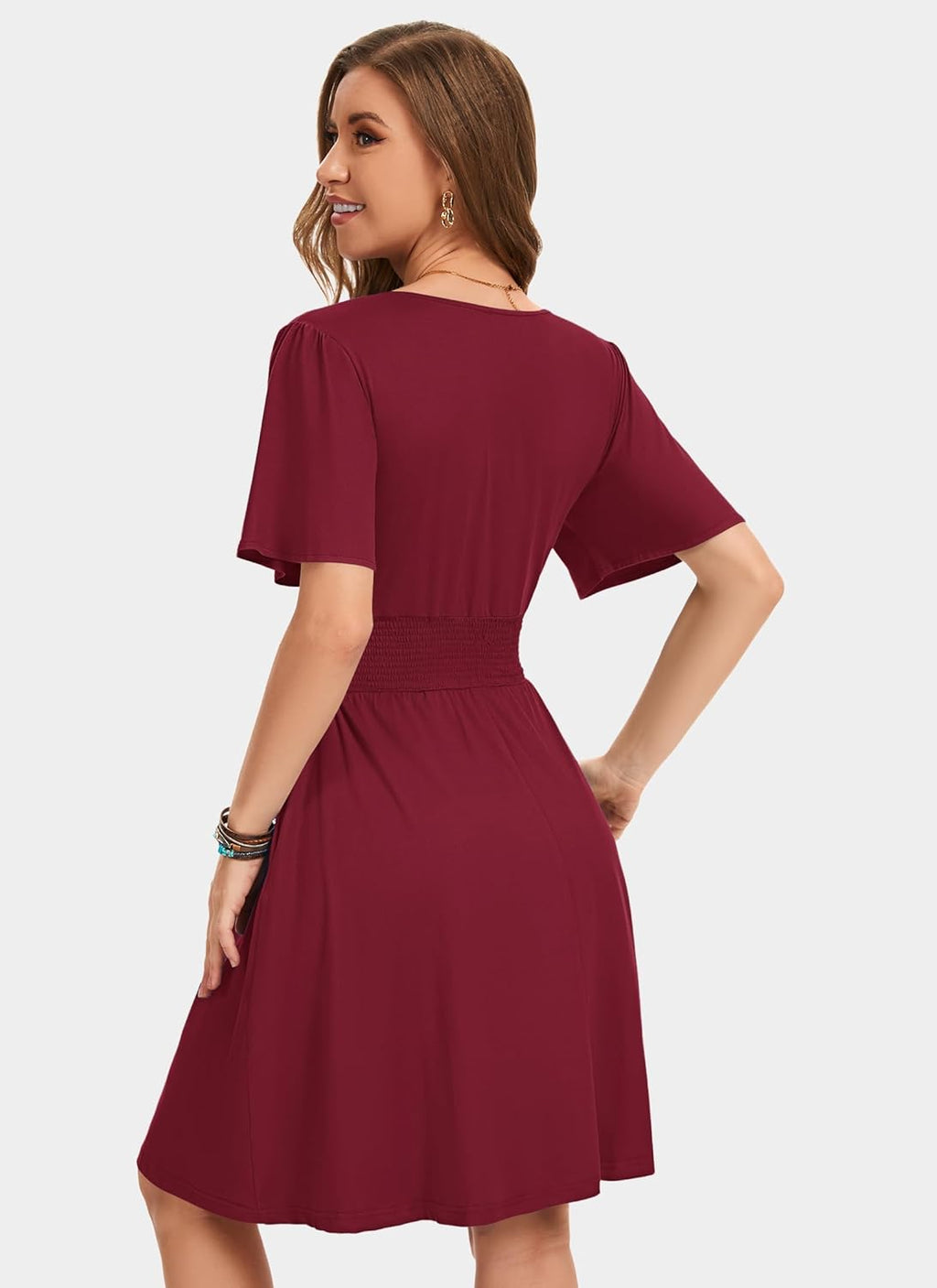 Aileen Abito Estivo Femme – Robe avec Col en V, Manches à Volants et Poches