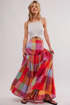Clara Jupe Maxi Femme à Carreaux Multicolores – Jupe Longue Fluide Taille Haute