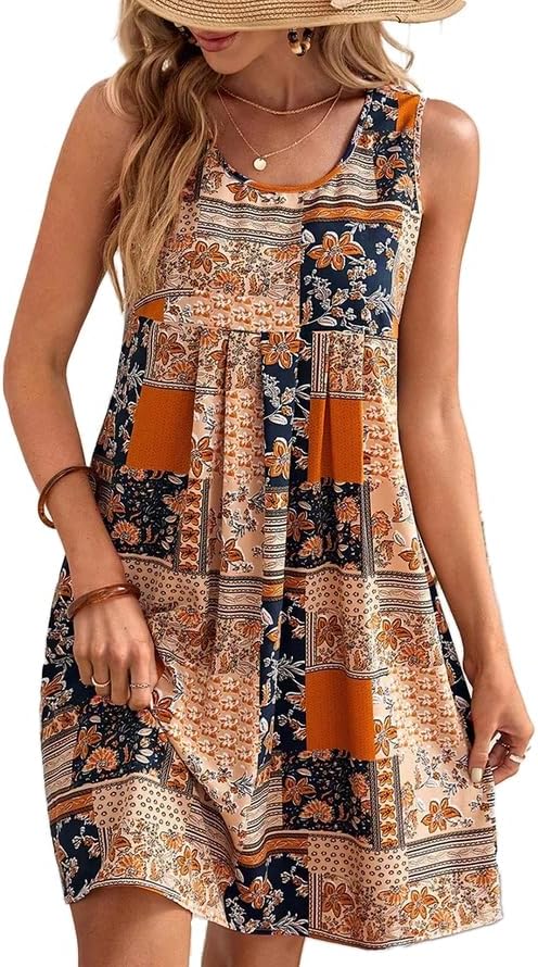 Luna Vestido Boho Estival para Mujer – Vestido Floral Sin Mangas Casual para Playa