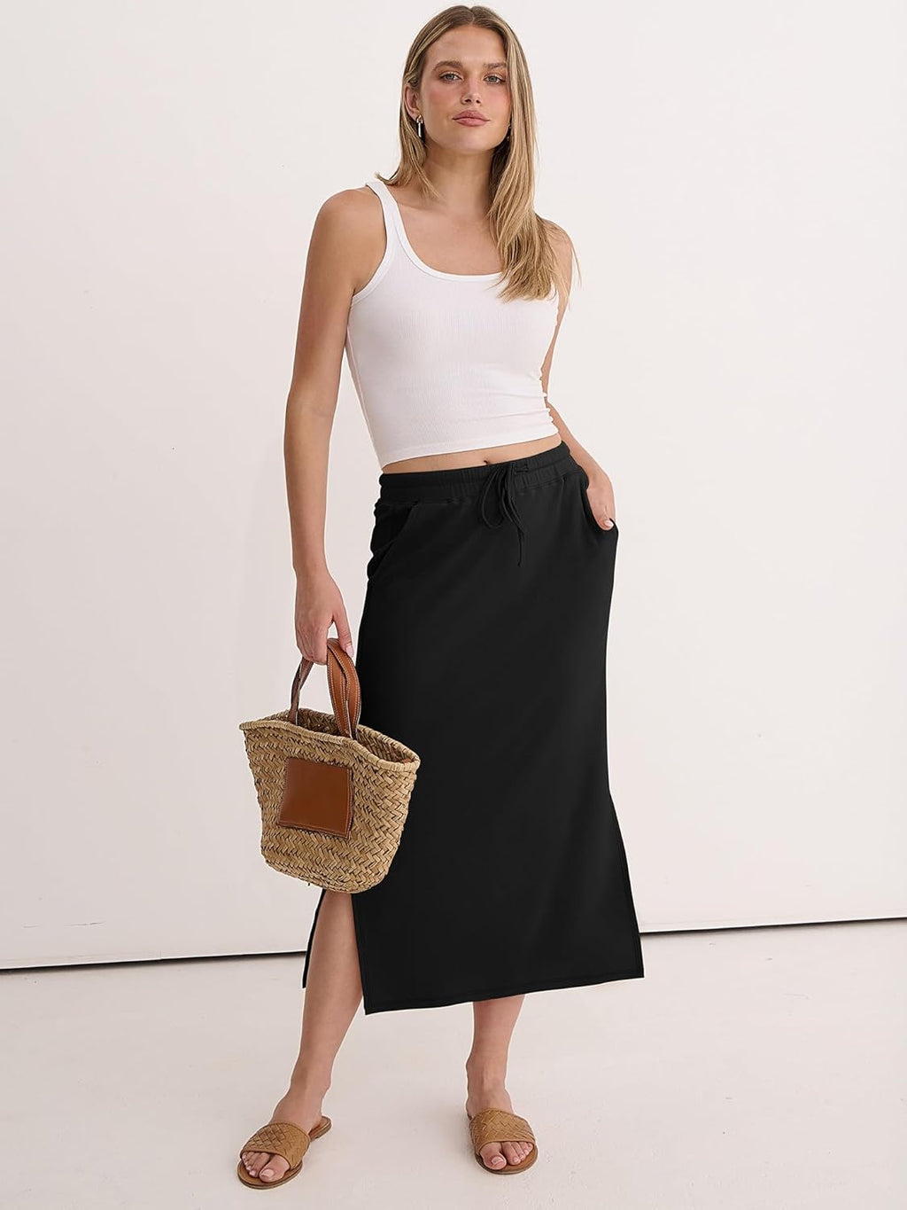 Jessa Jupe Maxi Femme – Jupe Longue Casual Chic avec Taille Réglable et Fentes Latérales