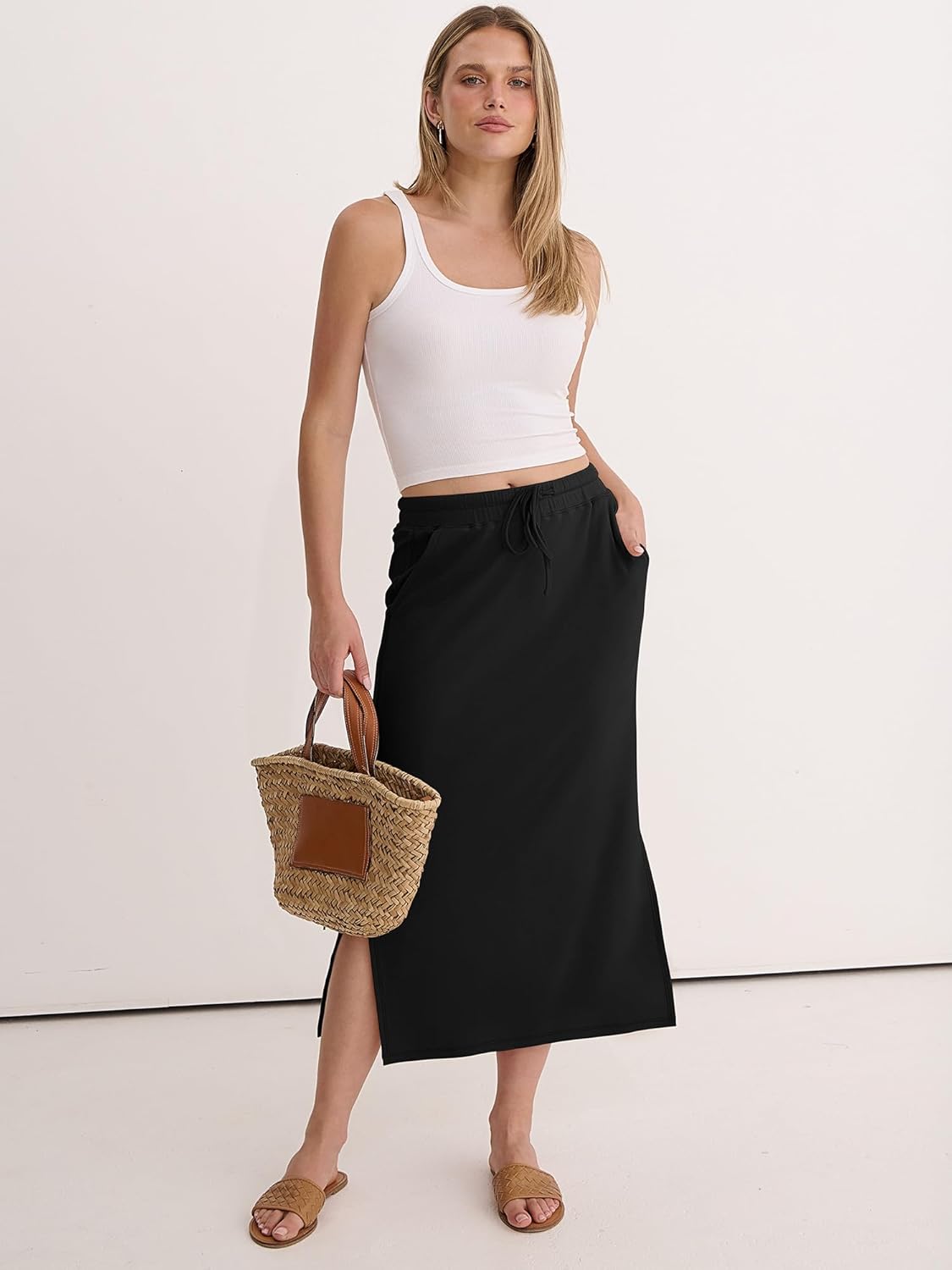 Falda larga Jessa Gonna Donna – Falda larga casual chic con cintura ajustable y aberturas laterales