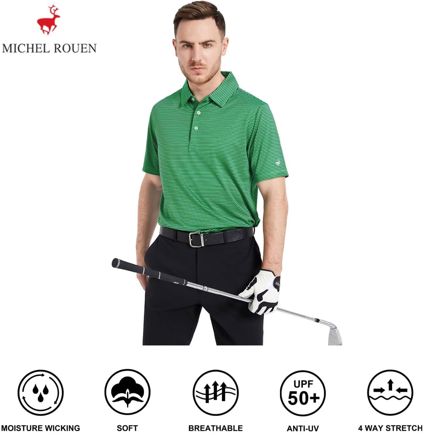 Polo de golf para hombre Alessio – Polo técnica Dry-Fit a rayas con protección UV