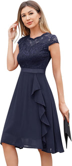 Élodie Abito Cocktail Donna – Vestito Elegante in Pizzo con Gonna in Chiffon