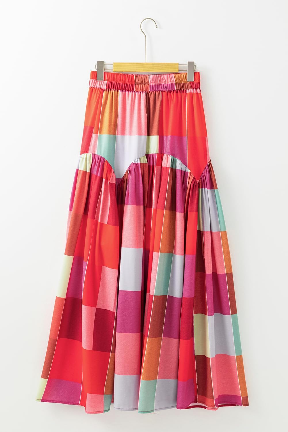Clara Jupe Maxi Femme à Carreaux Multicolores – Jupe Longue Fluide Taille Haute