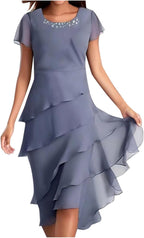 Sophia Robe Élégante pour Femme – Robe d'Été en Chiffon avec Volants et Col Rond