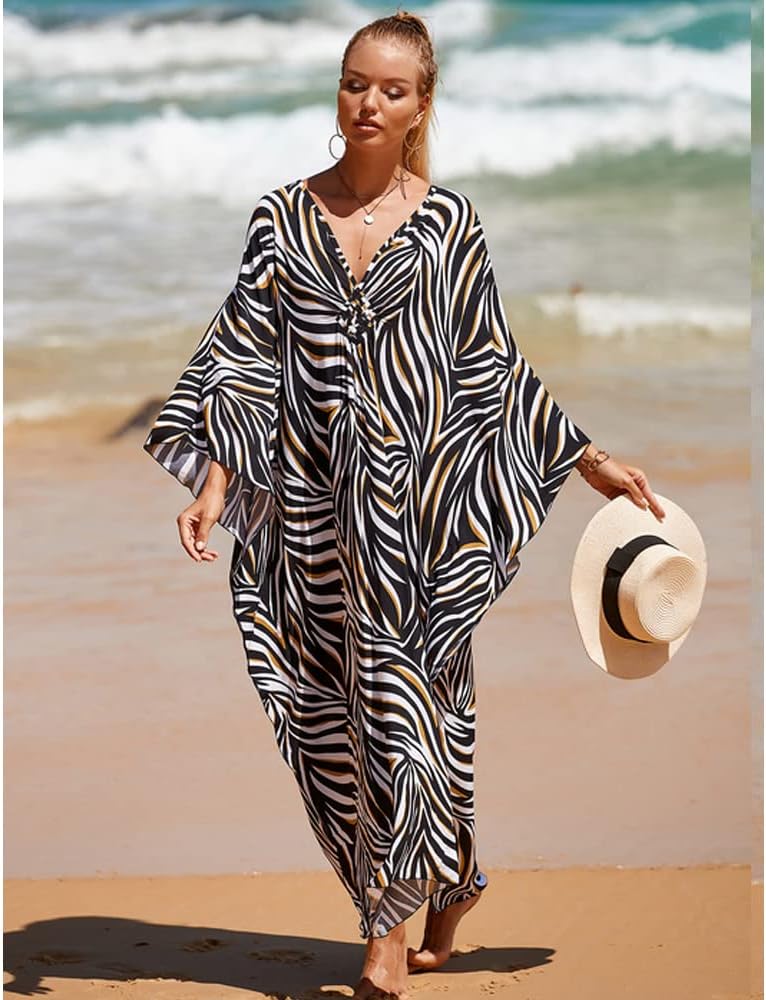 Isabella Caftano Maxi pour Femme – Robe Bohème de Plage avec Décolleté V