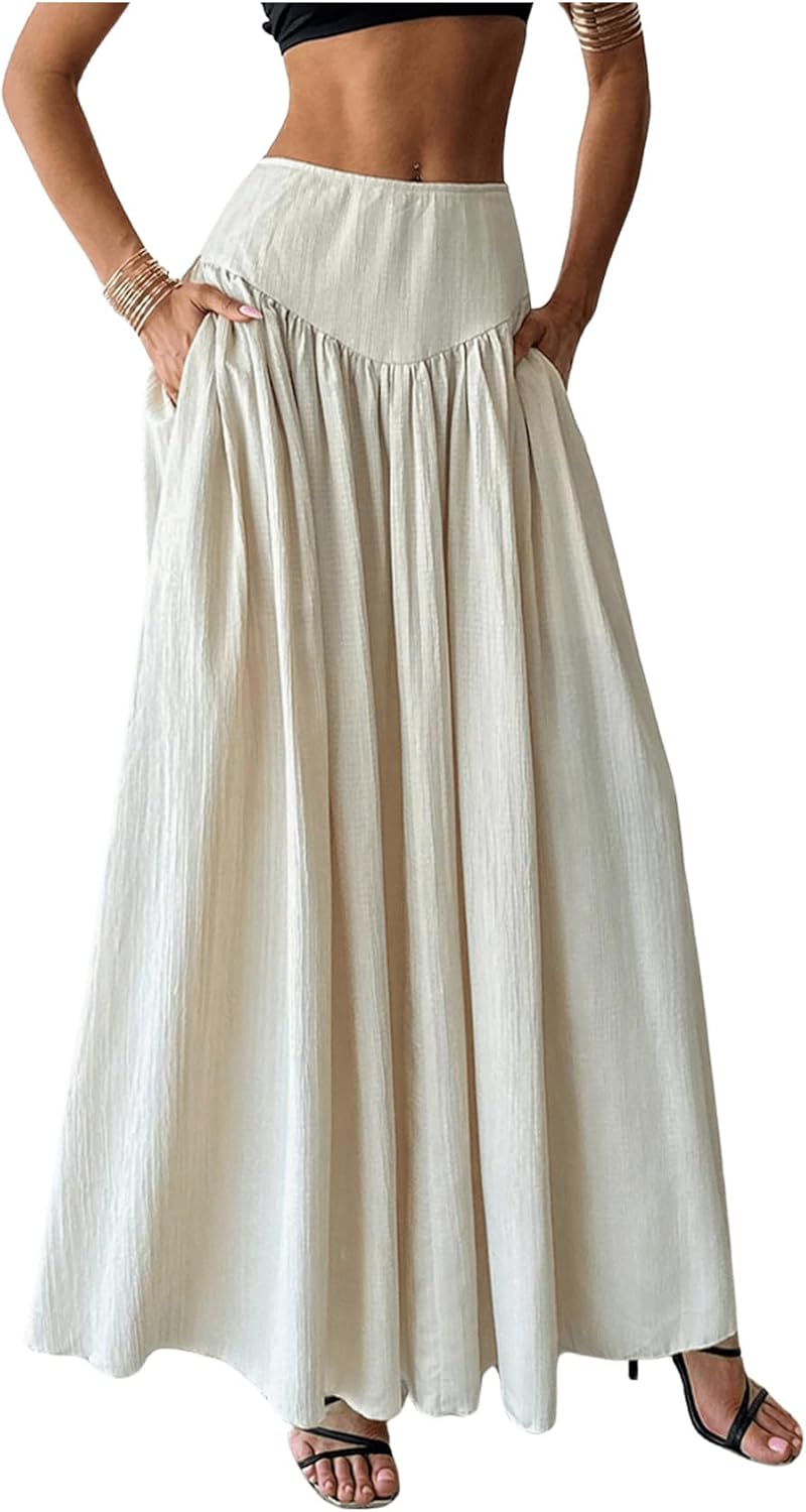 Falda Milania Donna – Falda Maxi Plisada Elegante de Cintura Alta