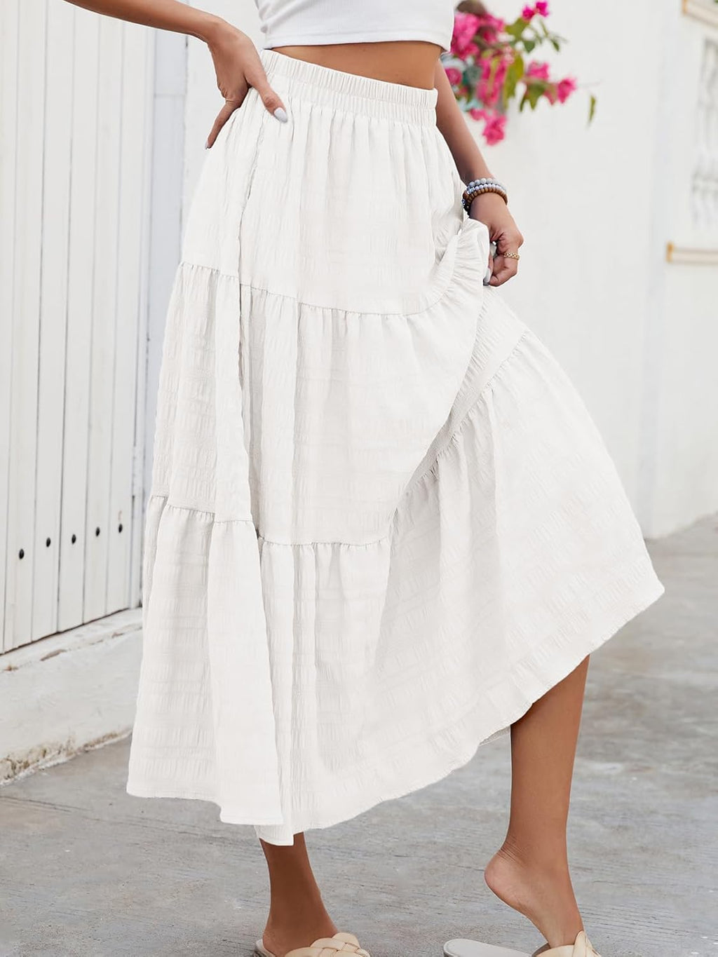 Giulia Falda Maxi para Mujer con Volantes – Falda Larga Elegante con Bolsillos y Cintura Elástica