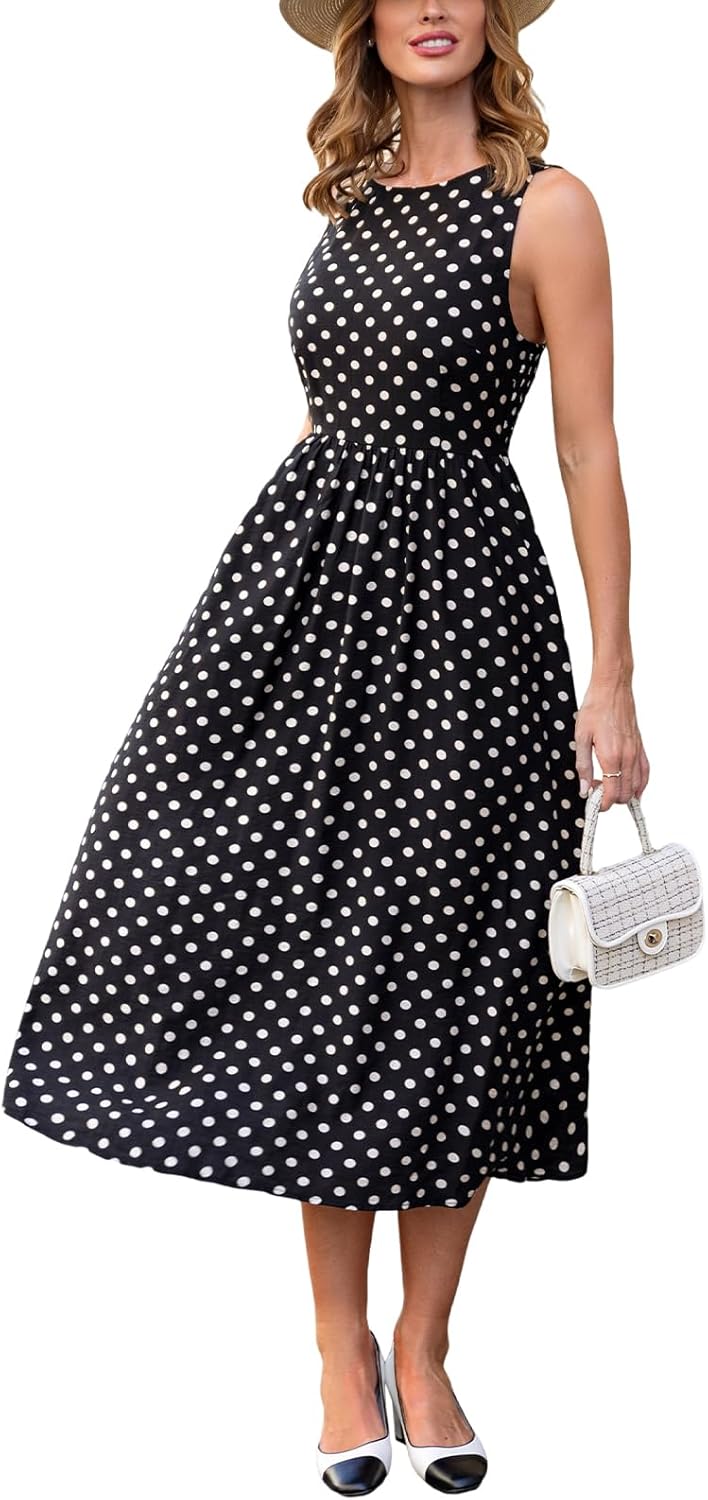 Sophia Robe Maxi à Pois pour Femme – Robe Élégante Sans Manches avec Taille Froncée