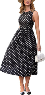 Sophia Robe Maxi à Pois pour Femme – Robe Élégante Sans Manches avec Taille Froncée