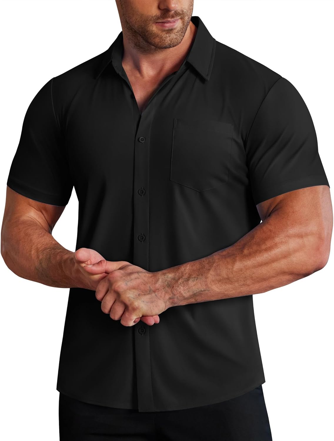 Camisa elástica para hombre – Camisa casual de negocios sin planchar de manga corta