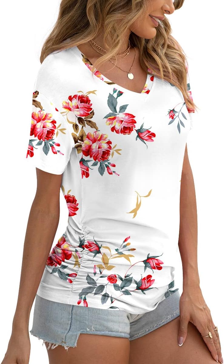 Valeria Pull Femme – Col en V, Fronces Latérales, Tunique Casual Élégante