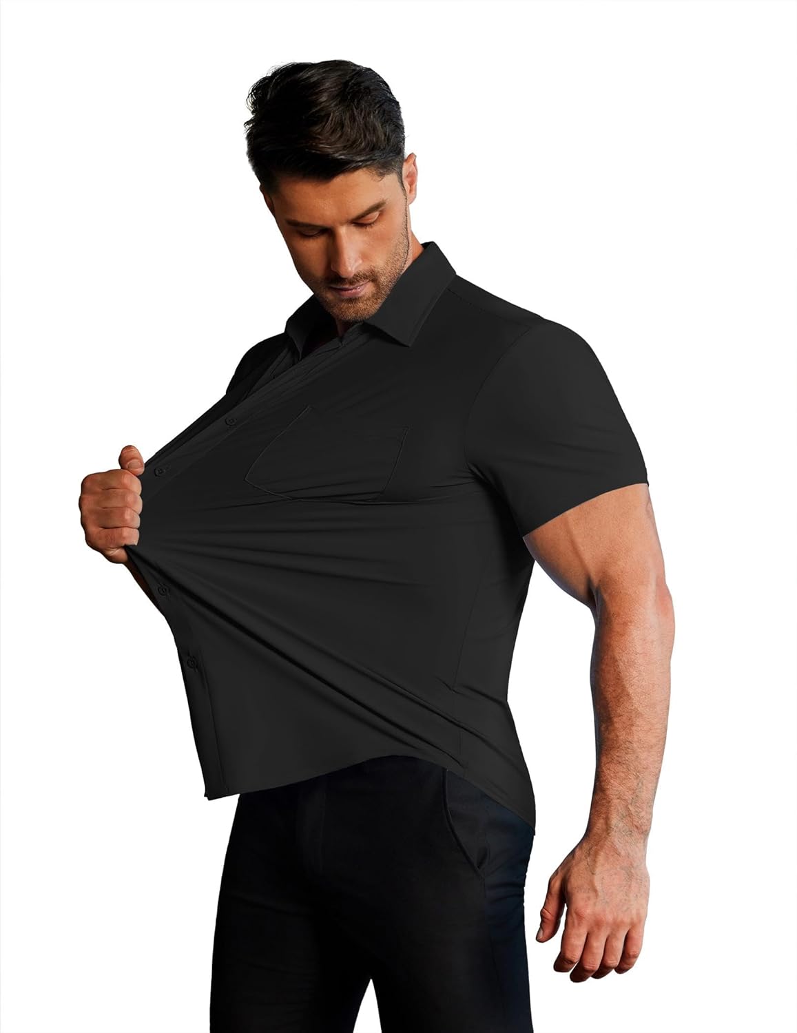 Camisa elástica para hombre – Camisa casual de negocios sin planchar de manga corta