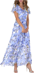 Giulia Robe Femme Maxi Florale – Col en V, Manches Volantées Bohème Élégante d'Été