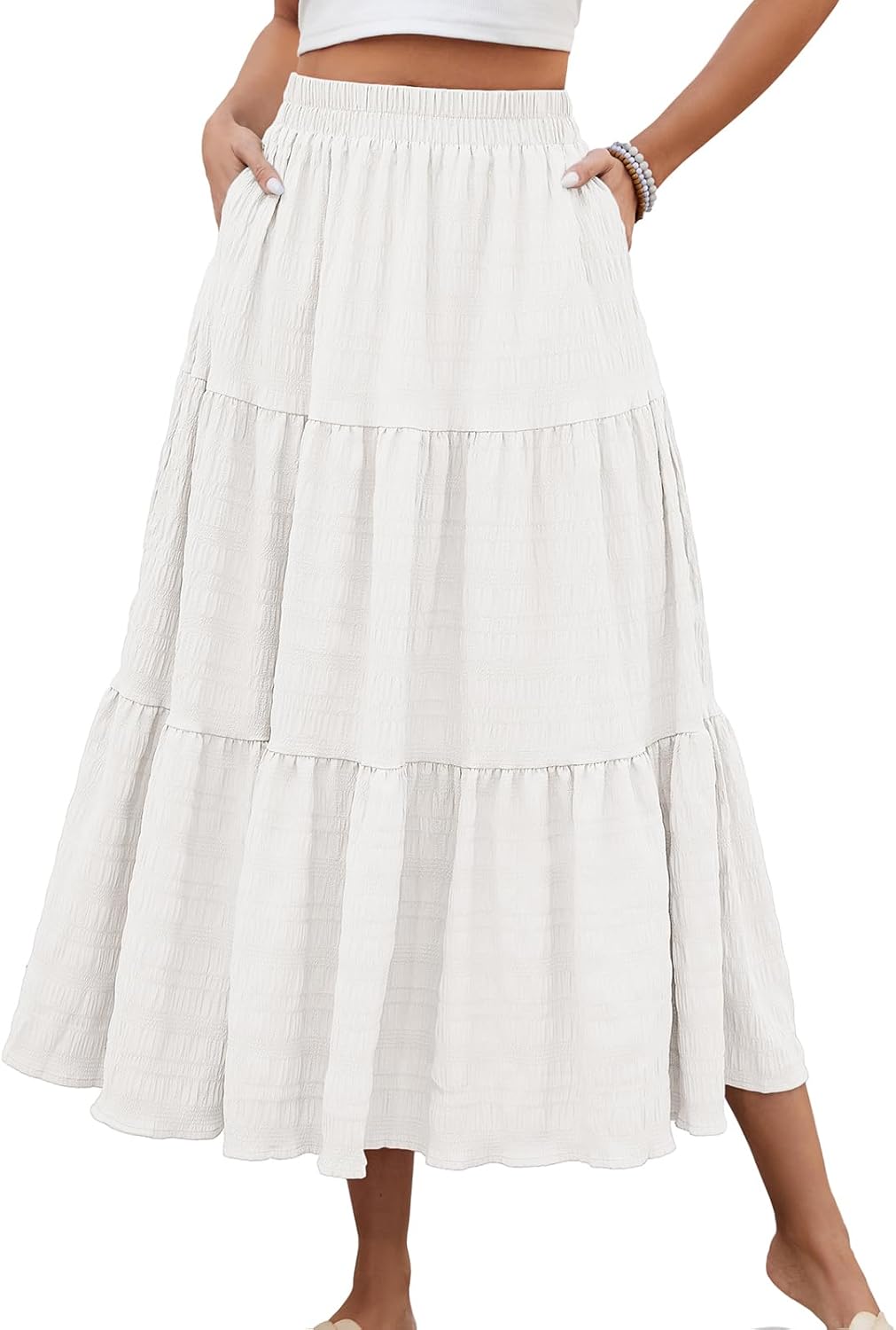 Giulia Falda Maxi para Mujer con Volantes – Falda Larga Elegante con Bolsillos y Cintura Elástica