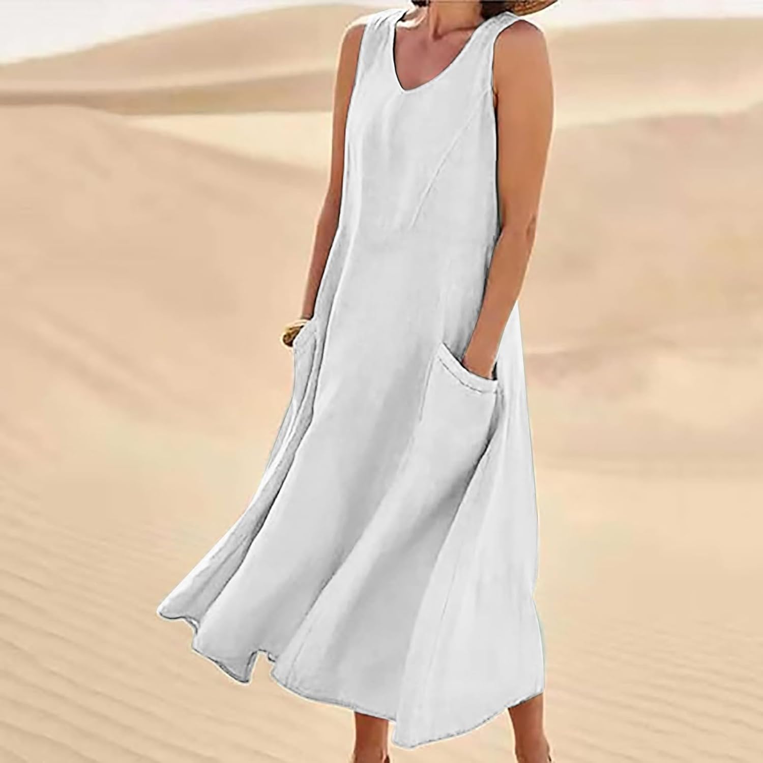 Vestido maxi Valentina de algodón y lino para mujer – vestido boho oversize con bolsillos