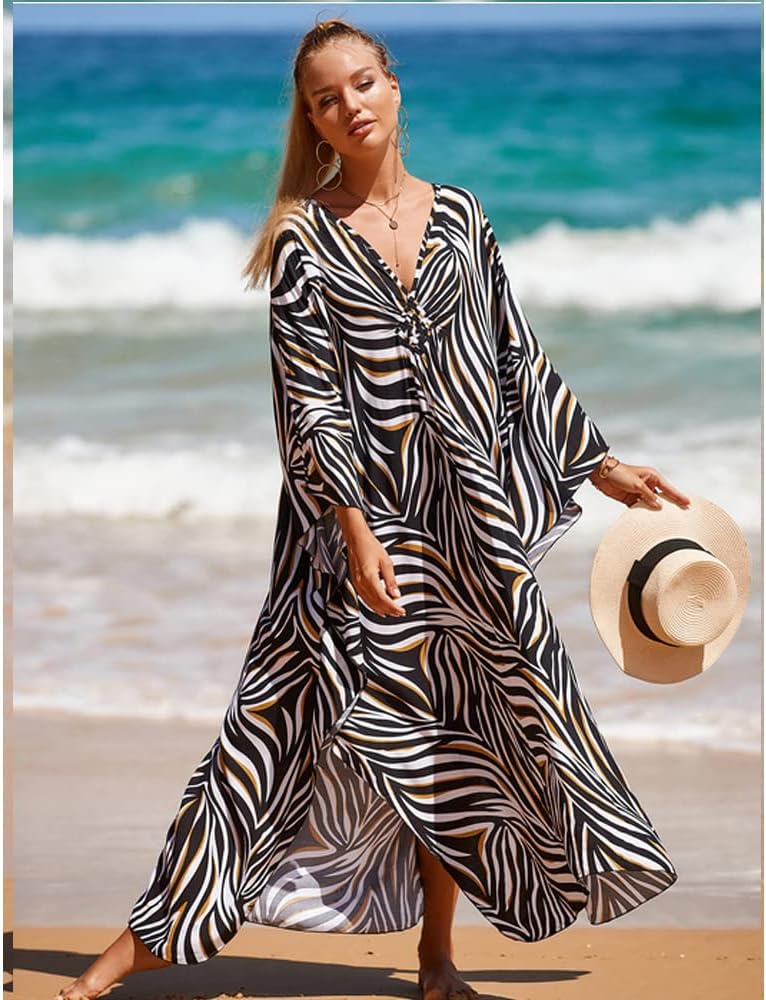 Isabella Caftano Maxi pour Femme – Robe Bohème de Plage avec Décolleté V