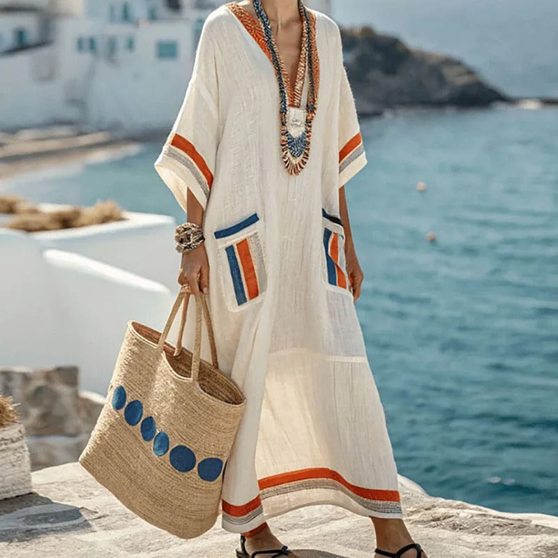Alisia Vestido Largo Mujer – Maxi Vestido Elegante con Bolsillos & Corte Fluido de Verano