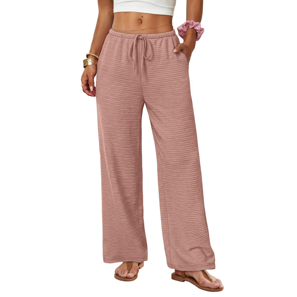 Celeste Pantaloni Palazzo Donna – Modello Wide Leg con Coulisse e Tasche Profonde