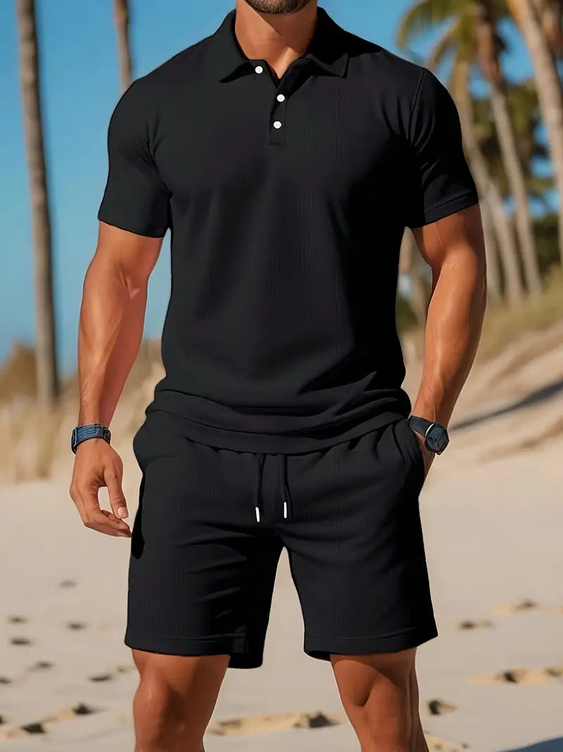 Mark Polo Hombre Conjunto – Camiseta Lisa Elástica, Transpirable Deportivo Casual