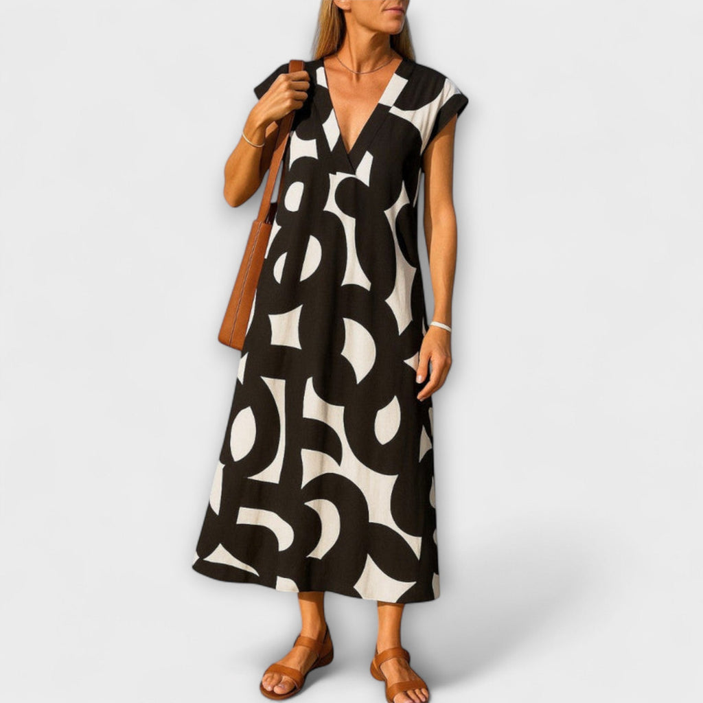 Robe à col en V Sorisa pour femme – Robe légère fluide, style polyvalent chic décontracté