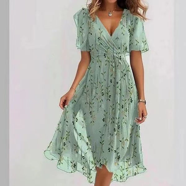 Everly Vestido Midi Mujer – Floral, Escote en V Elegante y Corte Fluido