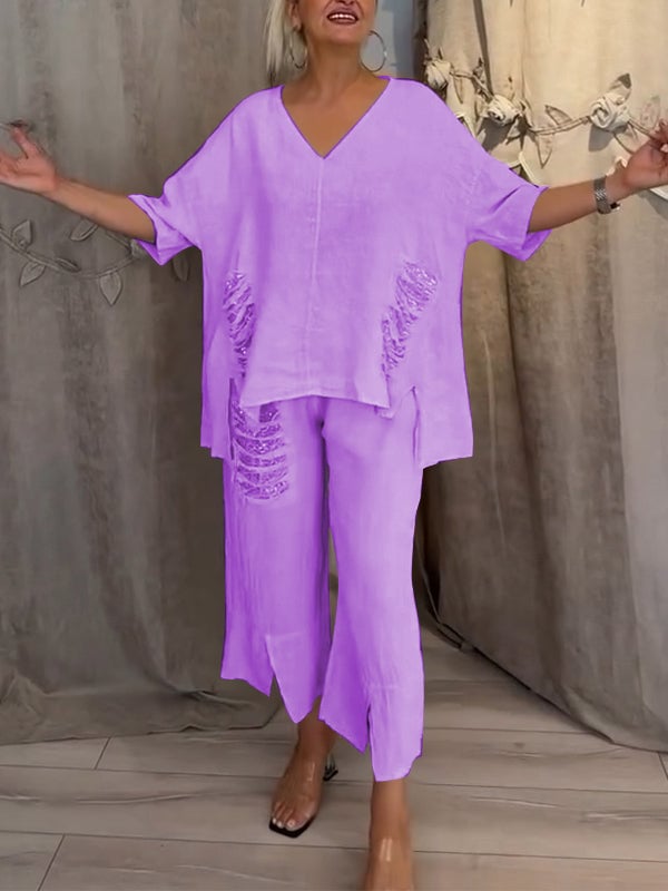Shiara Conjunto Mujer Dos Piezas – Conjunto Oversize con Cintura Elástica y Pantalones Anchos