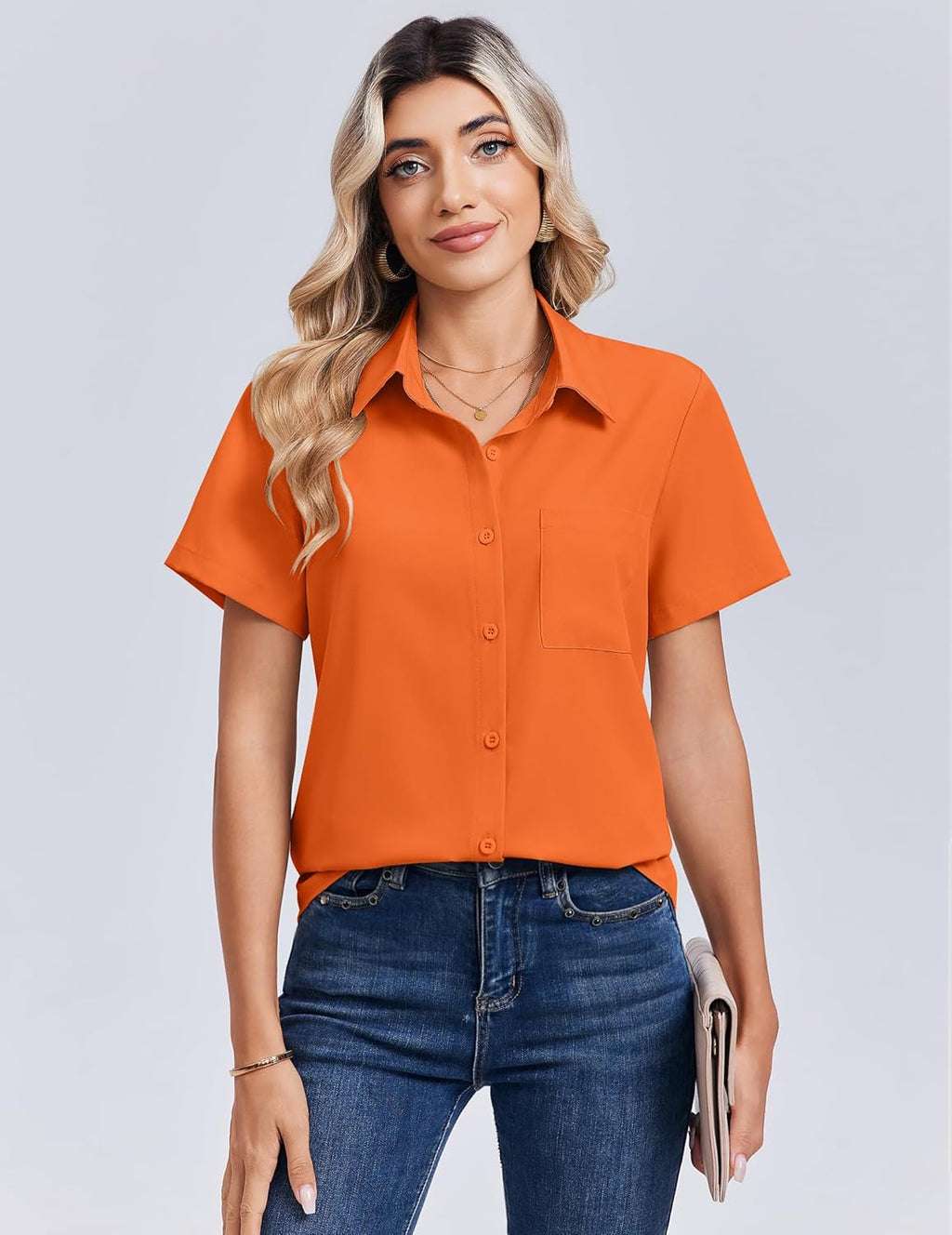 Alessia Camisa Mujer – Botones, Mangas Cortas, Casual Elegante Oficina Ligera