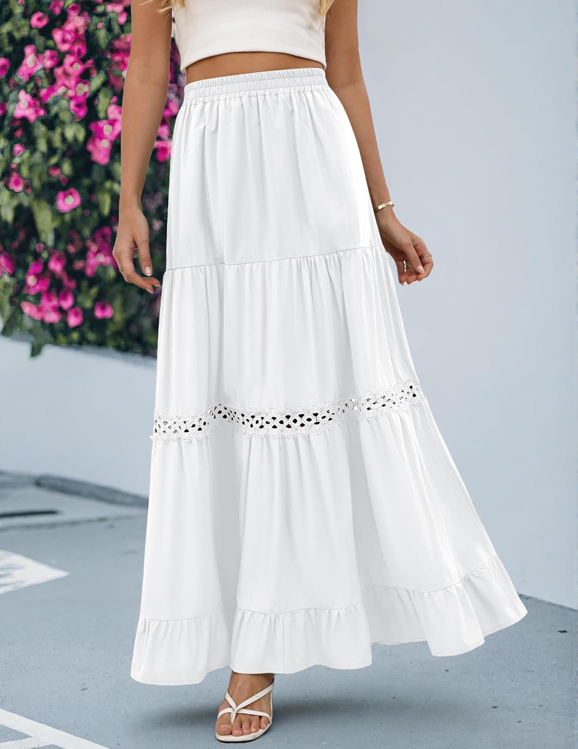 Falda Edith Gonna Maxi Donna Boho – Falda Larga de Algodón con Detalles en Encaje Crochet